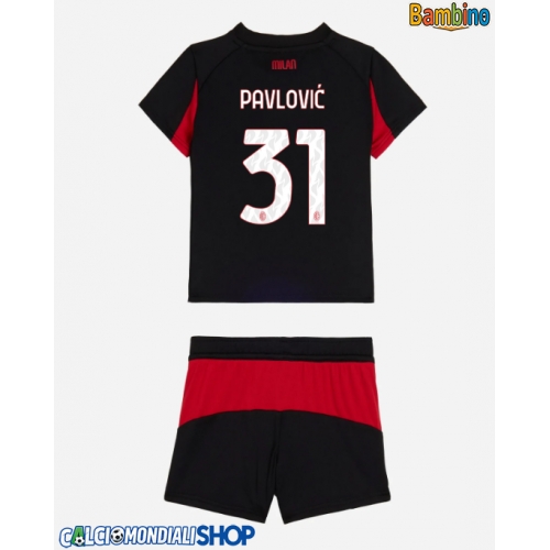 Maglie da calcio AC Milan Strahinja Pavlovic #31 Prima Maglia Bambino 2025-26 Manica Corta + Pantaloni corti)